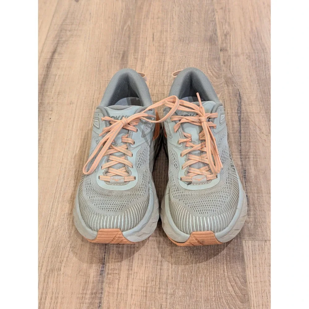Hoka One One Bondi 7 Womens 9.5 Gray Orange Max Cushion Running Shoes 1110519